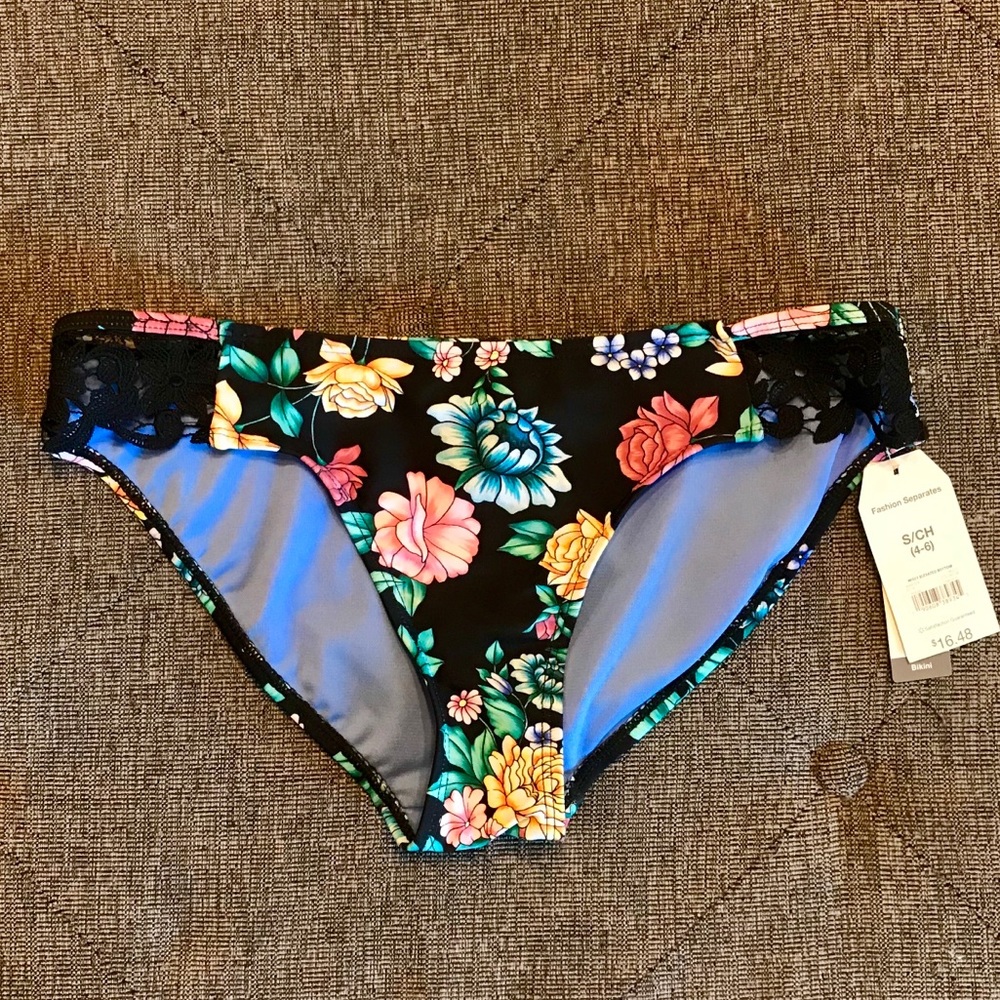 NWT S Bikini Swim Suit Floral Lace Bottoms